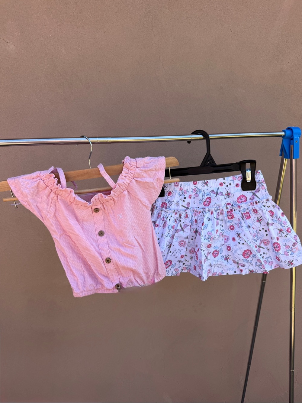Calvin Klein Jeans Pink Top with White Floral Skirt Set